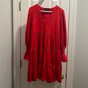Tuckernuck brand Pomander Place size medium red crepe tiered dress, EUC